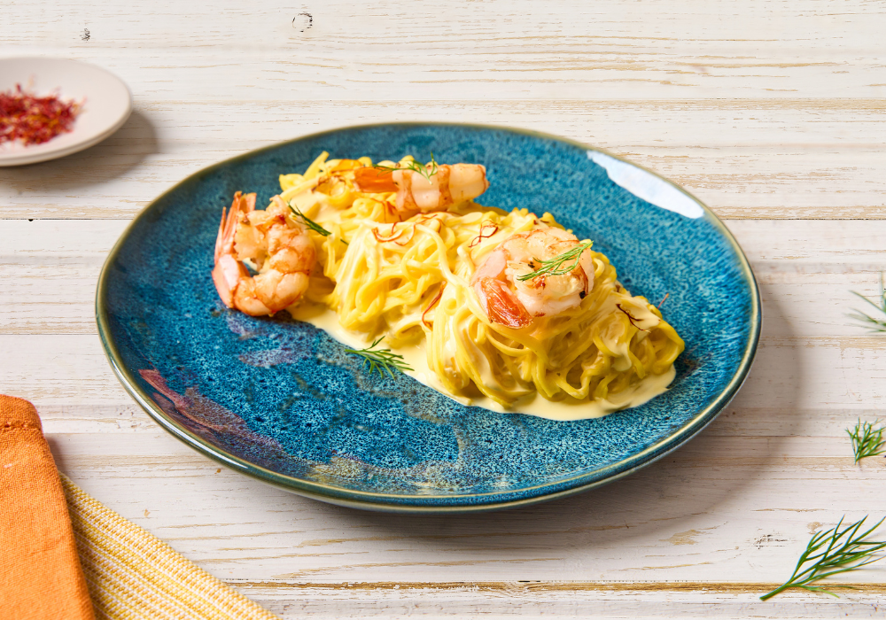 Tagliolini con crema allo zafferano e gamberi arrostiti - Chef